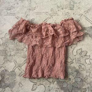 pink lace off the shoulder crop top
